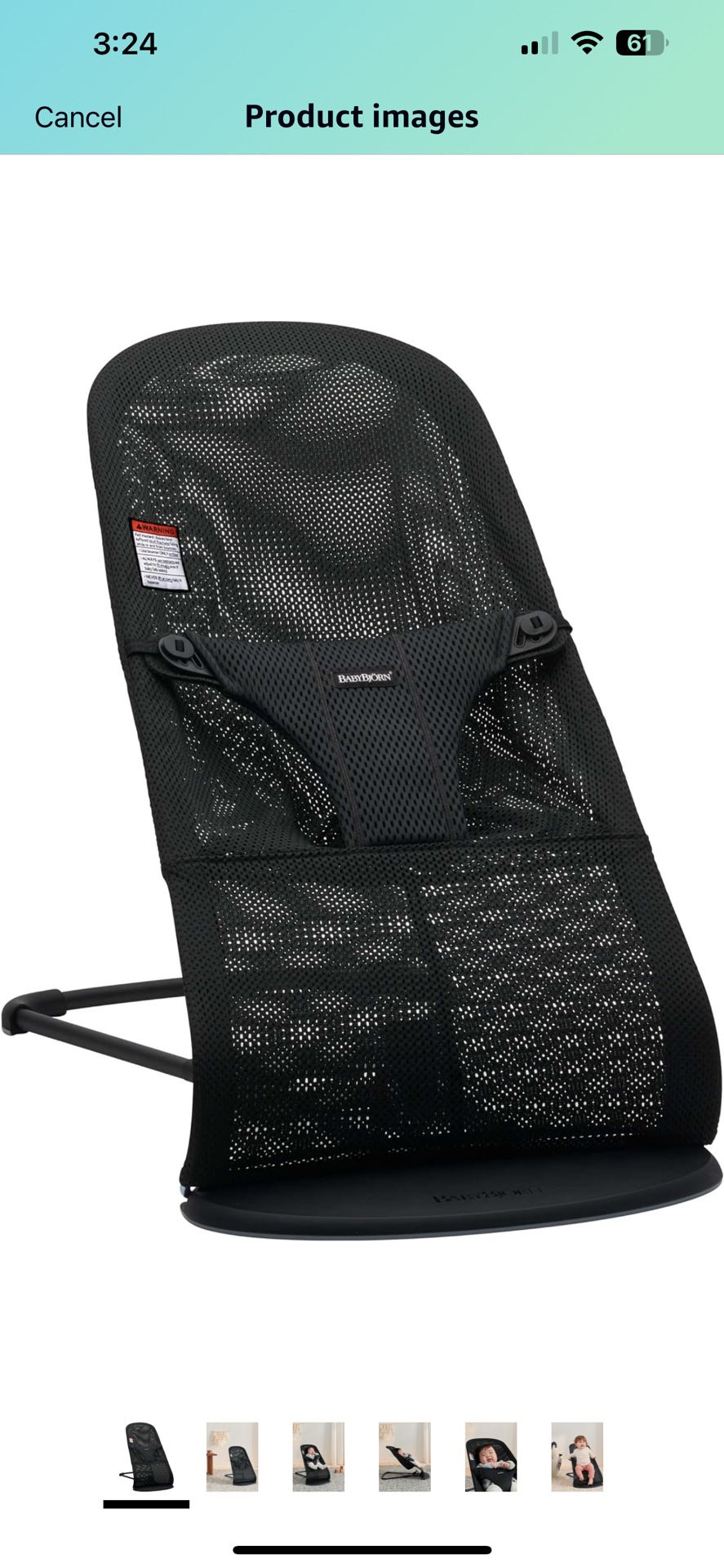 BabyBjörn Bouncer Bliss, Black Frame, Mesh, Black (006225US) With toy 