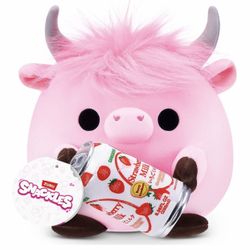 SNACKLES™️ 💗🐄🍓HIGHLAND COW with Strawberry Milk🍓🐄💗Ultra soft 8” Plush   