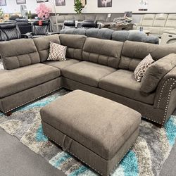 Brown Sofa Sectional w/ Storage Ottoman