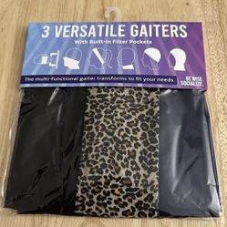 3 Pack Versatile Gaiters Face Scarf w/ Built In Filter Pockets Wind Protection