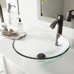 Glass Bath Sink Bowl 17”Lx17”Wx7”