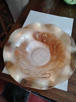 Vintage Jeannette Iris & Herringbone iridescent floragold 11" glass fruit bowl