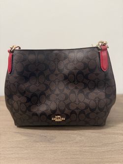 Coach 80298 Hallie Shoulder Bag Signature Canvas Brown 1941 Red MSRP $398
