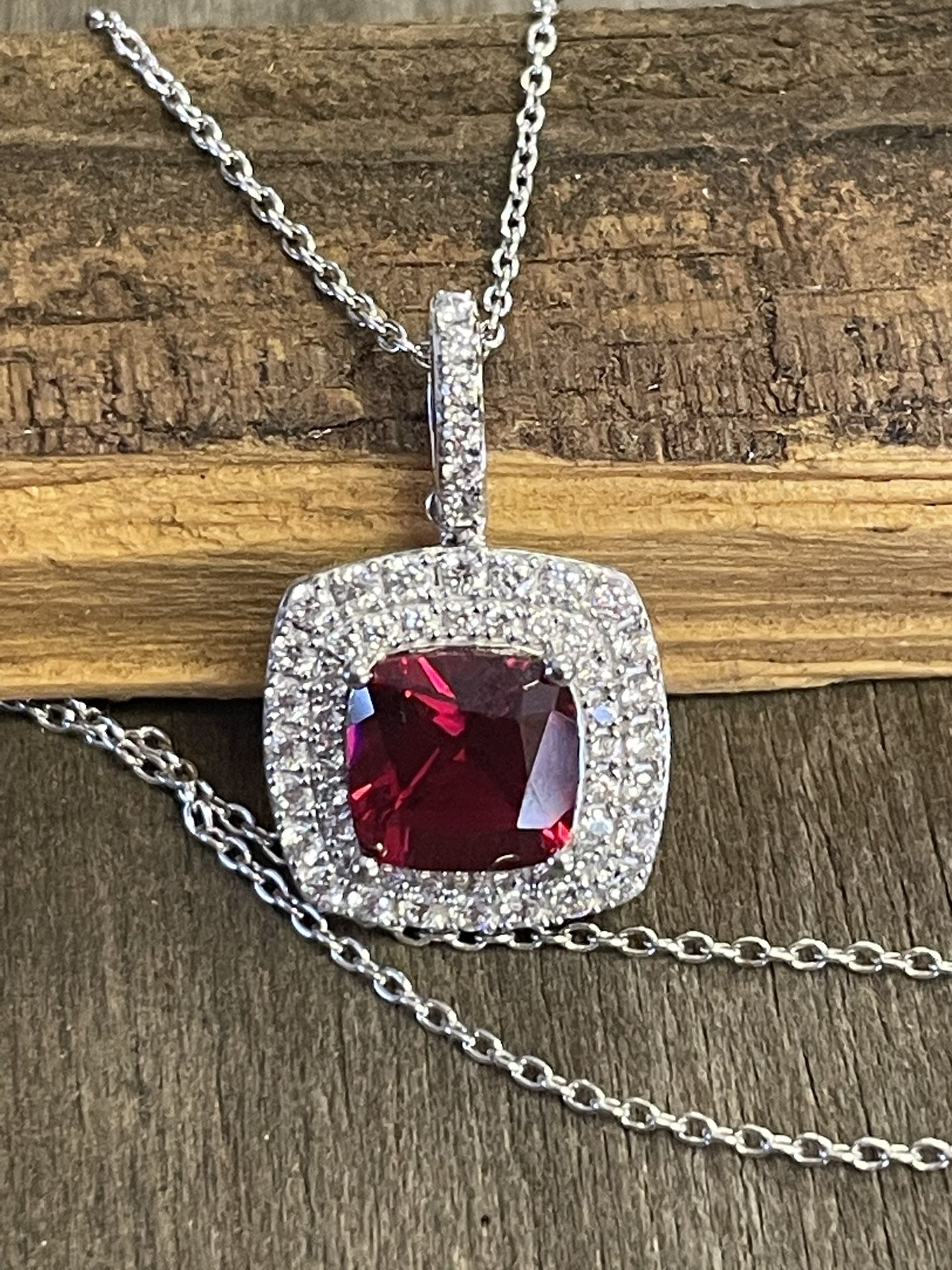925 Sterling Silver CZ N Ruby Necklace