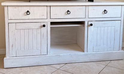 Whitewashed Wood TV Stand Console Cabinet