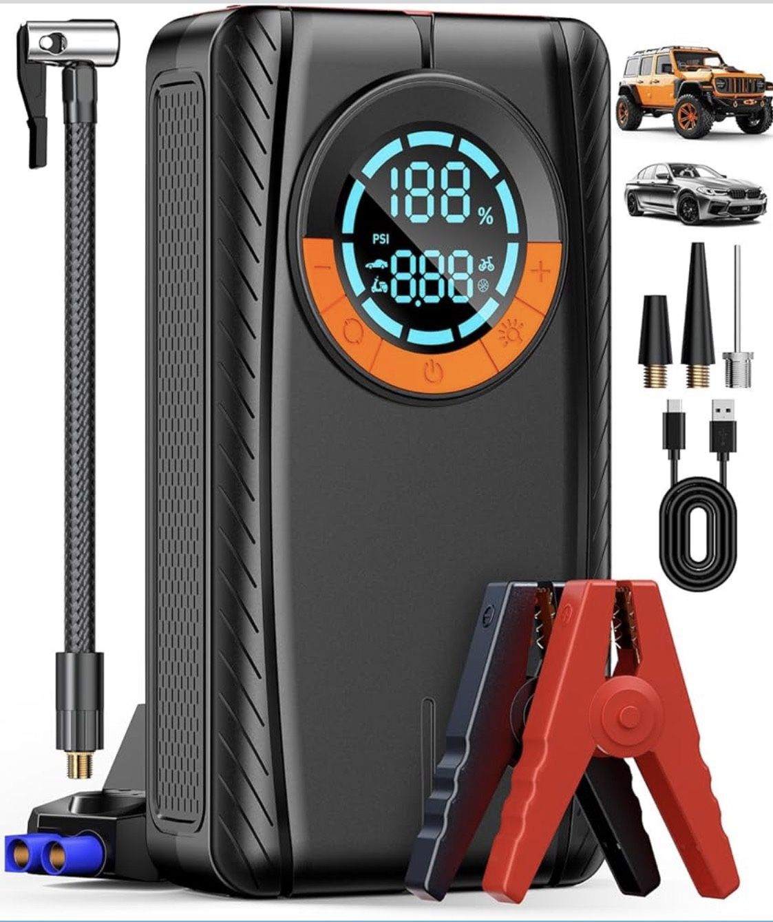 Jump Starter with Air Compressor, Car Battery Jump Starter (8.0 Gas/7.0L Diesel)