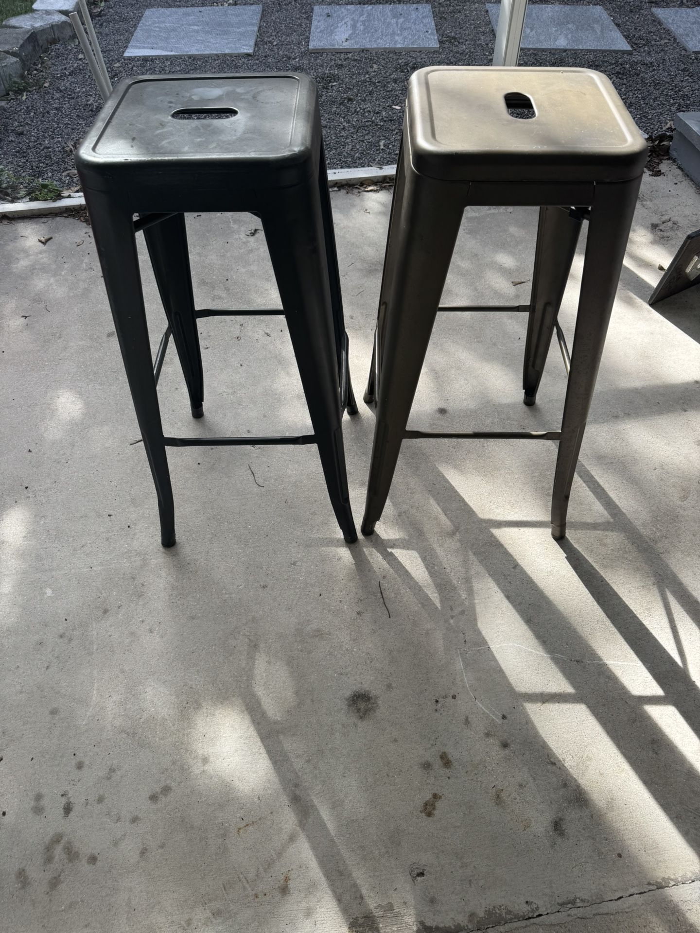 MUST GO TODAY! 2 Stools.  Stackable One Black One Bronze, Bar Seats