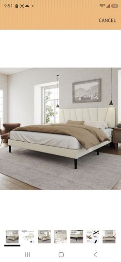 HAOARA Queen Size Bed Frame with Fabric Upholstered Headboard, Platform Bed with Wooden Slats Support, Fully Mattress Foundation, Box Spring Optional,