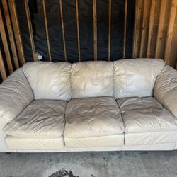 Beige Faux Leather Couch