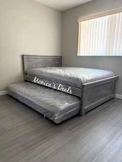 Full Solid Wood Bed With Twin Roll Out Mattress $560