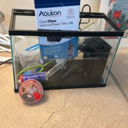 Betta fish tank setup bundle (5Gtank + Aqueon 5G filter + siphon + net + food)