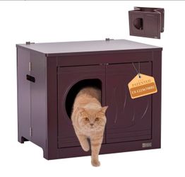 PETSFIT Cat Litter Box Enclosure, Unfold to Use, No Assembly Needed, Cat House & End Table, Fits Most Boxes (Espresso)