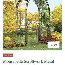 Montebello scrollwork metal garden arbor with gate