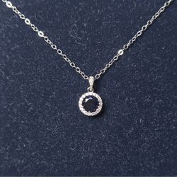 Blue & White Sapphire Halo Necklace