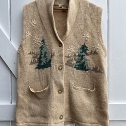 Vintage Eddie Bauer Legends Wool Pine Tree Ice Skater Sweater Vest Women Sz S/P