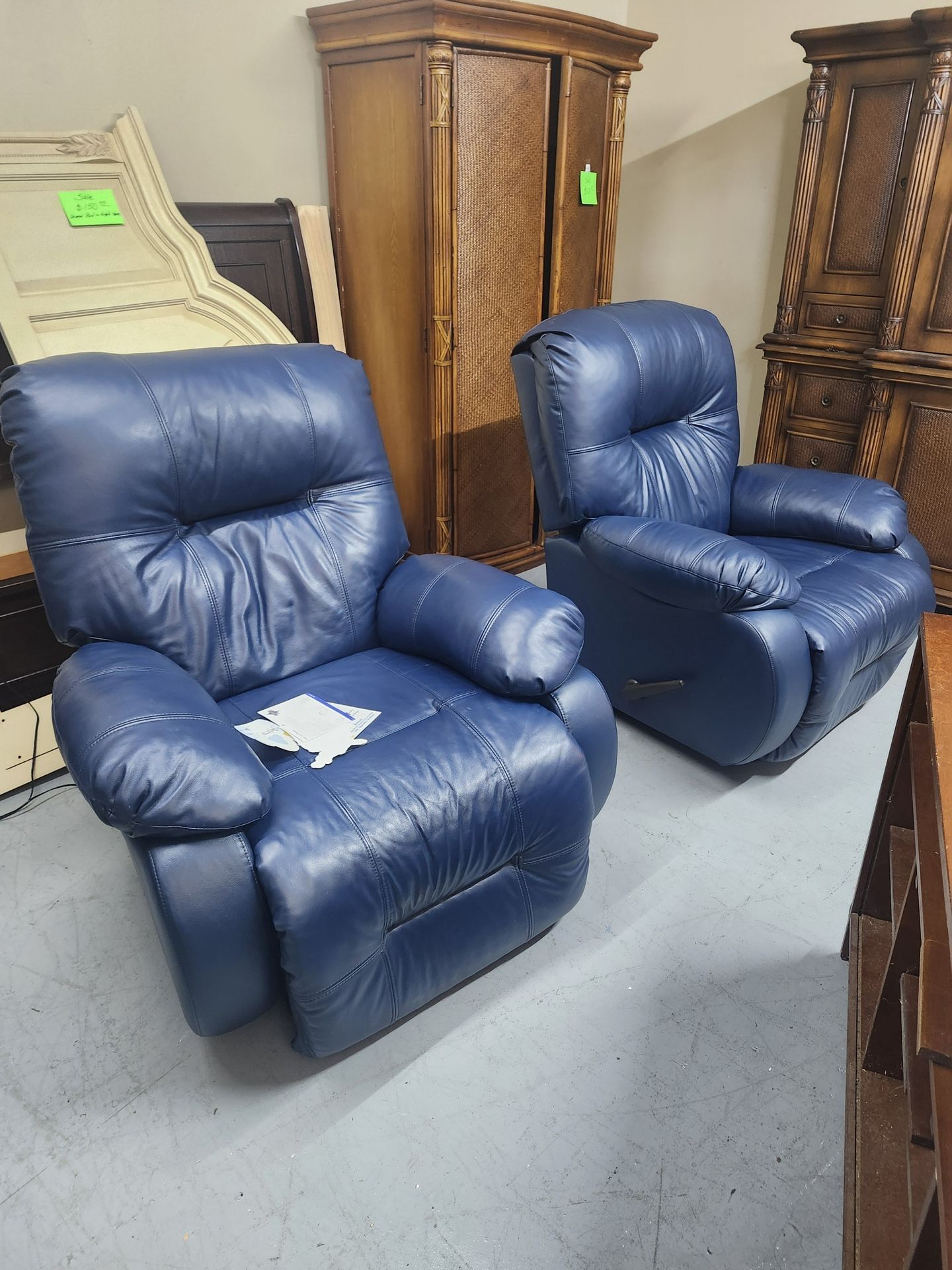 2 Blue Leather Recliner