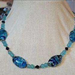Blue Murano Glass Beaded Necklace 