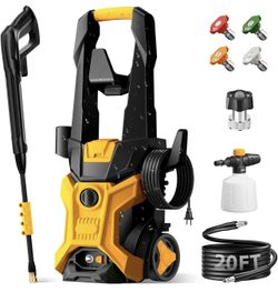 Power washers for Home, 4 Quick-Connect Nozzles & Adjustable Soap Tank Washers for Cars, Driveways, Patios, Fences, Home Cleaning (Orange)