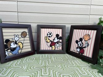 Vintage Fabric Mickey Mouse Framed Art 