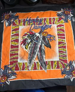 Vtg 80s Harley Davidson Native American Eagle Feather Bandana USA Biker Rare