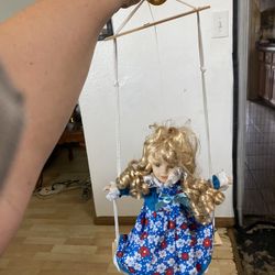 Porcelain Collectible Doll On A Swing