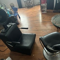 Salon chair and dryer chair.