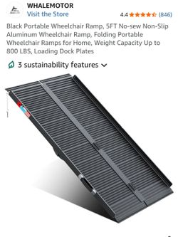 Black Portable Wheelchair Ramp, 5FT No-sew Non-Slip Aluminum Wheelchair Ramp, Folding Portable Wheelchair Ramps for Home, Weight Capacity Up to 800 LB
