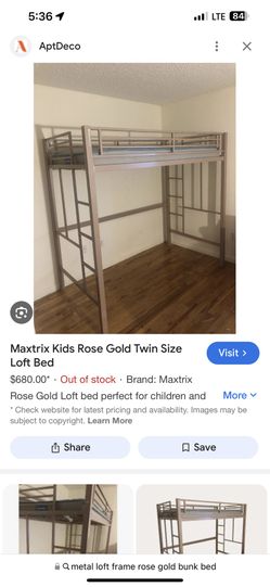 Metal Rose Gold Twin Loft Bed 