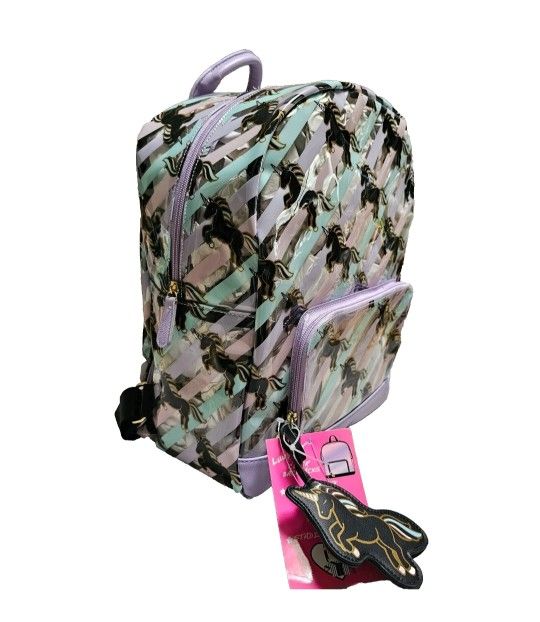 Betsey Johnson Clear Purple Striped Backpack Unicorn Bag 14"x11"x6" 