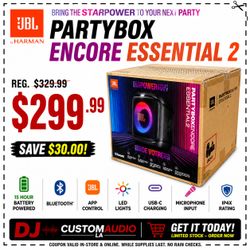 JBL PartyBox Encore Essential 2 Portable Battery Powered 15 Hour Rechargeable Speaker Bluetooth 🚨 Payment Options Available 🚨 No Credit Needed 🚨