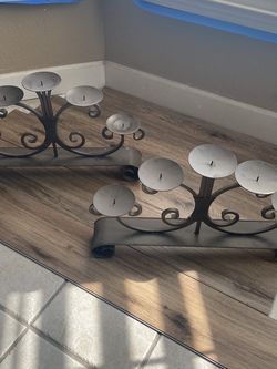 Heavy Ornamental Iron Candle Holder Decor Set