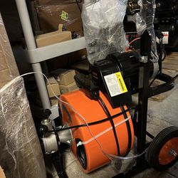 VEVOR Drain Cleaner Machine 100 FT x 1/2 Inch, Sewer Auger Auto Feed with 4 Cutter & Air-activated Foot Switch for 1" to 4" Pipes, Orange, Black