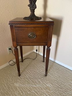 Antique side table and lamp shades