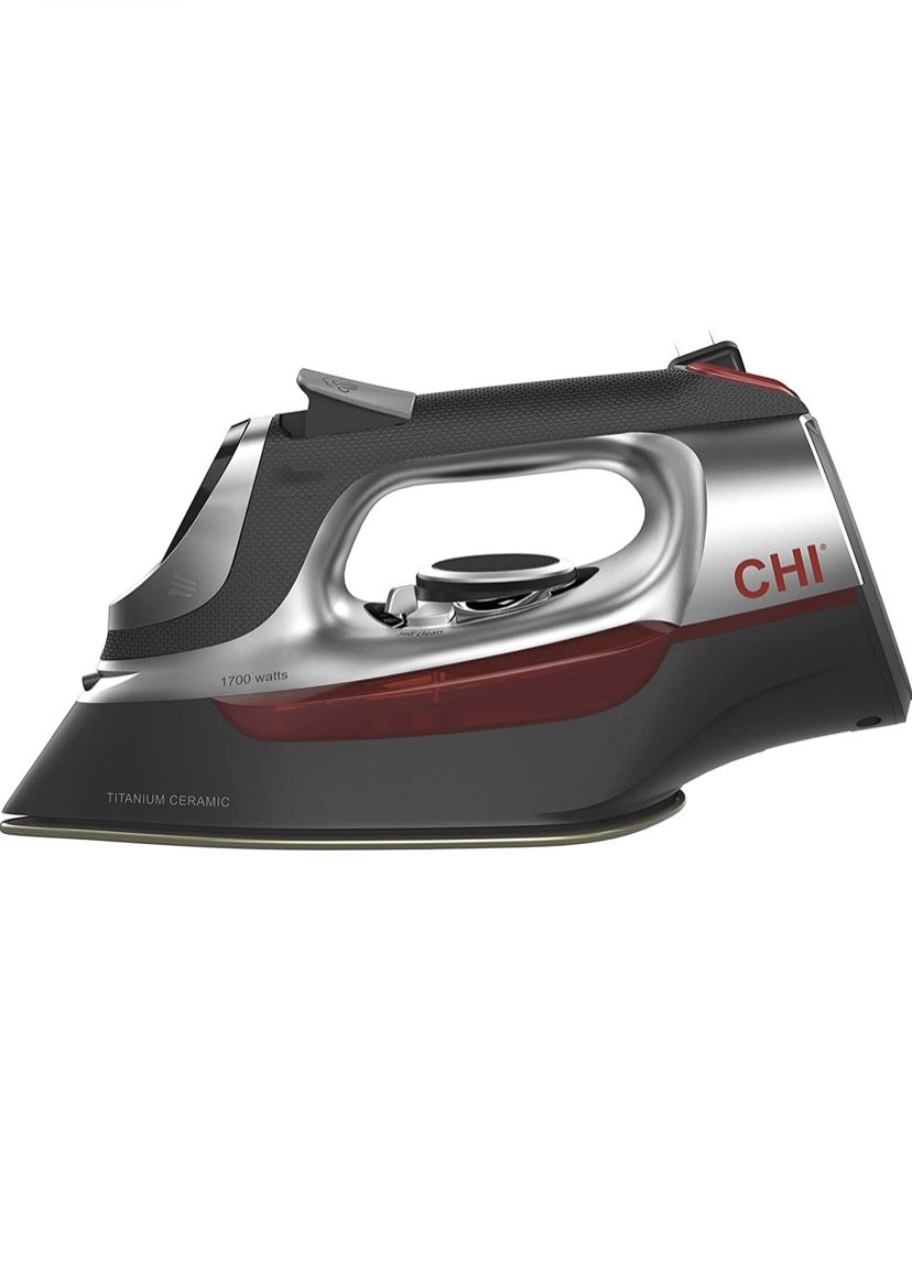CHI Steam Iron for Clothes with Titanium Infused Ceramic Soleplate, 1700 Watts, Electronic Temperature Control, 8' Retractable Cord, 3-Way Auto Shutof