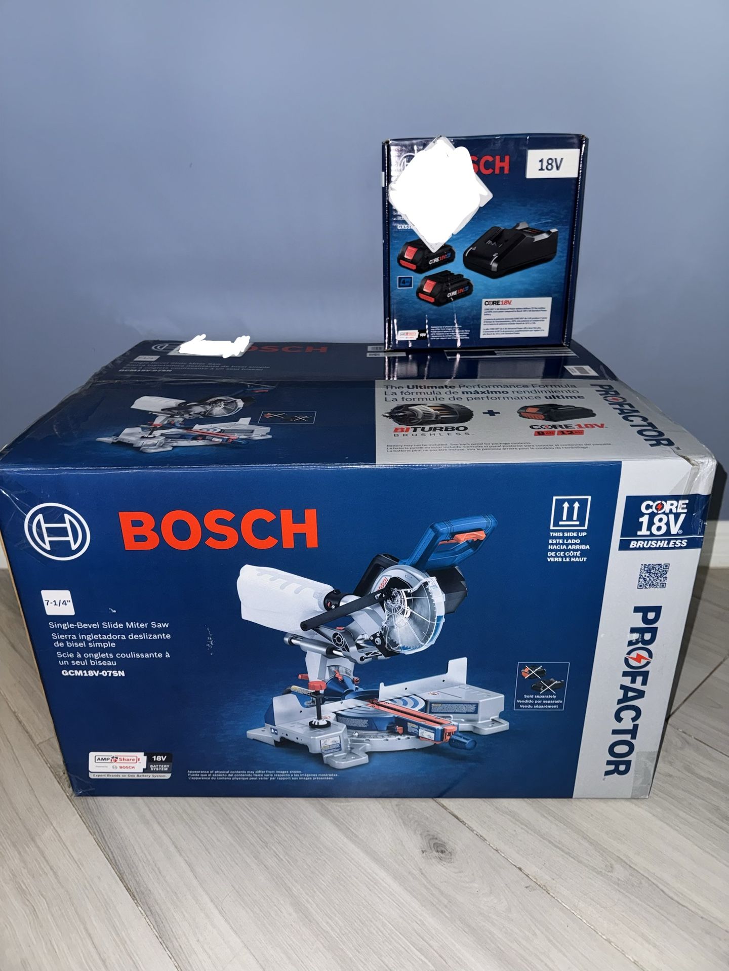 Bosch PROFACTOR 7-1/4” 18V Cordless Miter Saw + (2) 4.0Ah CORE Battery Kit – Brand New