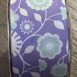 Purple & Green Floral Offray Ribbon New