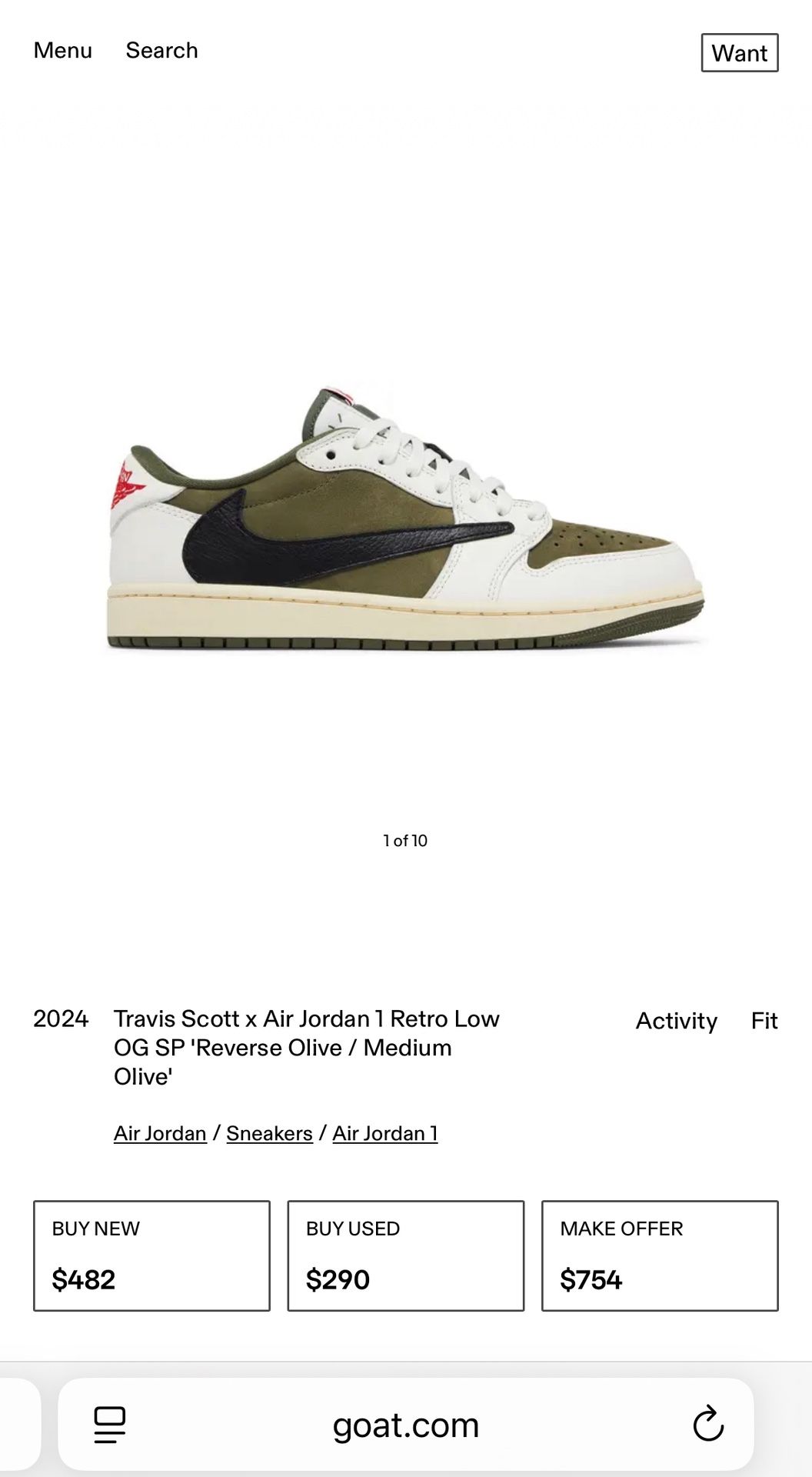 Travis Scott Air Jordan 1 Low Reverse Olive