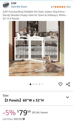(READ DESCRIPTION)  Freestanding Foldable Pet Gate White - 32" H-3 Panels