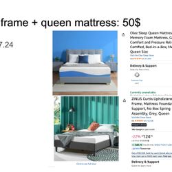 Queen Size Mattress And Wooden Bed Frame In Good Quality