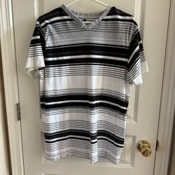 Men’s Southpole Black, Gray and White Striped V-Neck T-Shirt - Size Large 