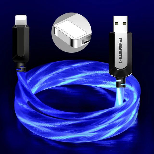 Premium quality power 4 blue color led fast charging cable for Samsung type c or iphone ios.
