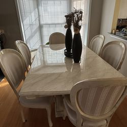 Cream Marble Dining Table - With China Closet - As is 