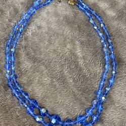 Vintage Blue Crystal Beaded Necklace 