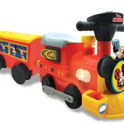 6v Mickey Mouse Ride On Train, Tracks And Caboose