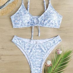 Blue & White Printed Bikini In Sizes L & XL