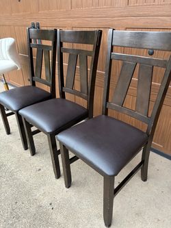 Set of 3 Dark Wood Dining Chairs
