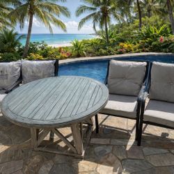 Teak Wood Table,Glass Top,Chairs, Cushions,Umbrella 