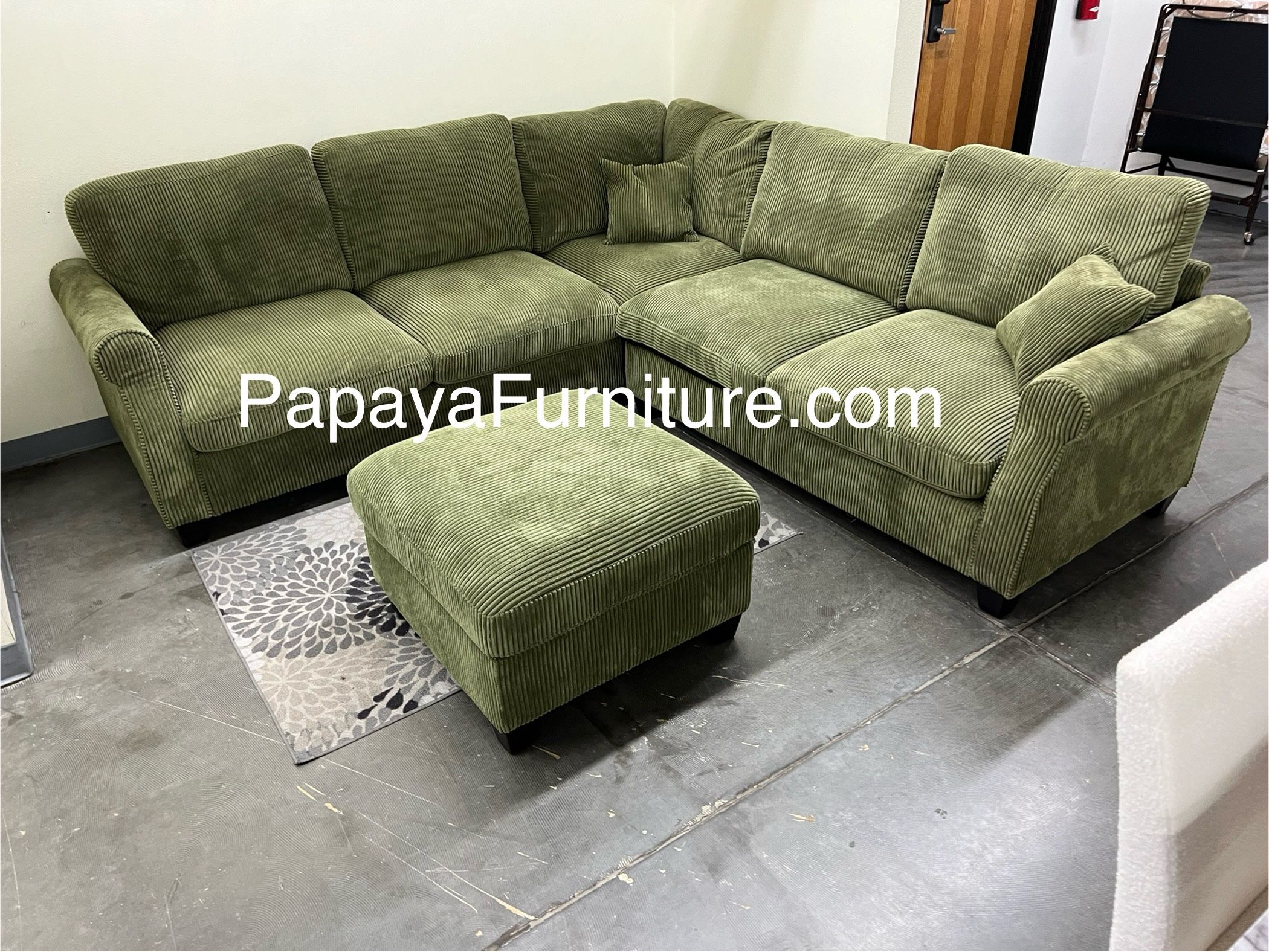 New! Green Sectional Sofa And Ottoman, Sage Sectional, Sectionals, Sofa, Couch, Living Room Sofa, Corduroy Sectional, Plush Sectional,Soft Plush Couch