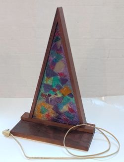 Vintage Mid Century Rainbow Stained Lucite and Wood Night Light -- Mod Retro Home Decor