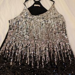 Silver & Black Sequins Racer Back XXL Top